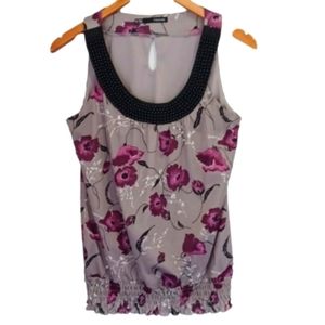 Maurices Floral Beaded Smocked Waist Sleeveless Top